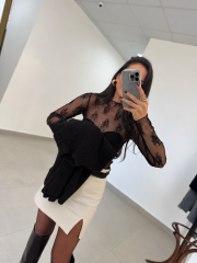 Po 2825 Asimetrik Kesim Triko Süveter & Dantel Bluz İkili Siyah Takım