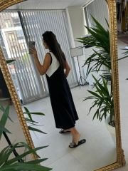 Ms Black and White V Neck Flounce Linen Dress