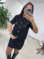 Ry 0008 Siyah Gold Düğmeli Çelik Triko Takım