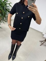 Ry 0008 Siyah Gold Düğmeli Çelik Triko Takım