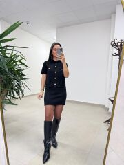 Ry 0008 Siyah Gold Düğmeli Çelik Triko Takım