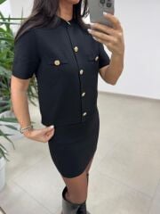 Ry 0008 Siyah Gold Düğmeli Çelik Triko Takım