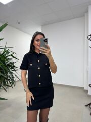 Ry 0008 Siyah Gold Düğmeli Çelik Triko Takım