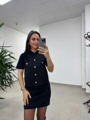 Ry 0008 Siyah Gold Düğmeli Çelik Triko Takım