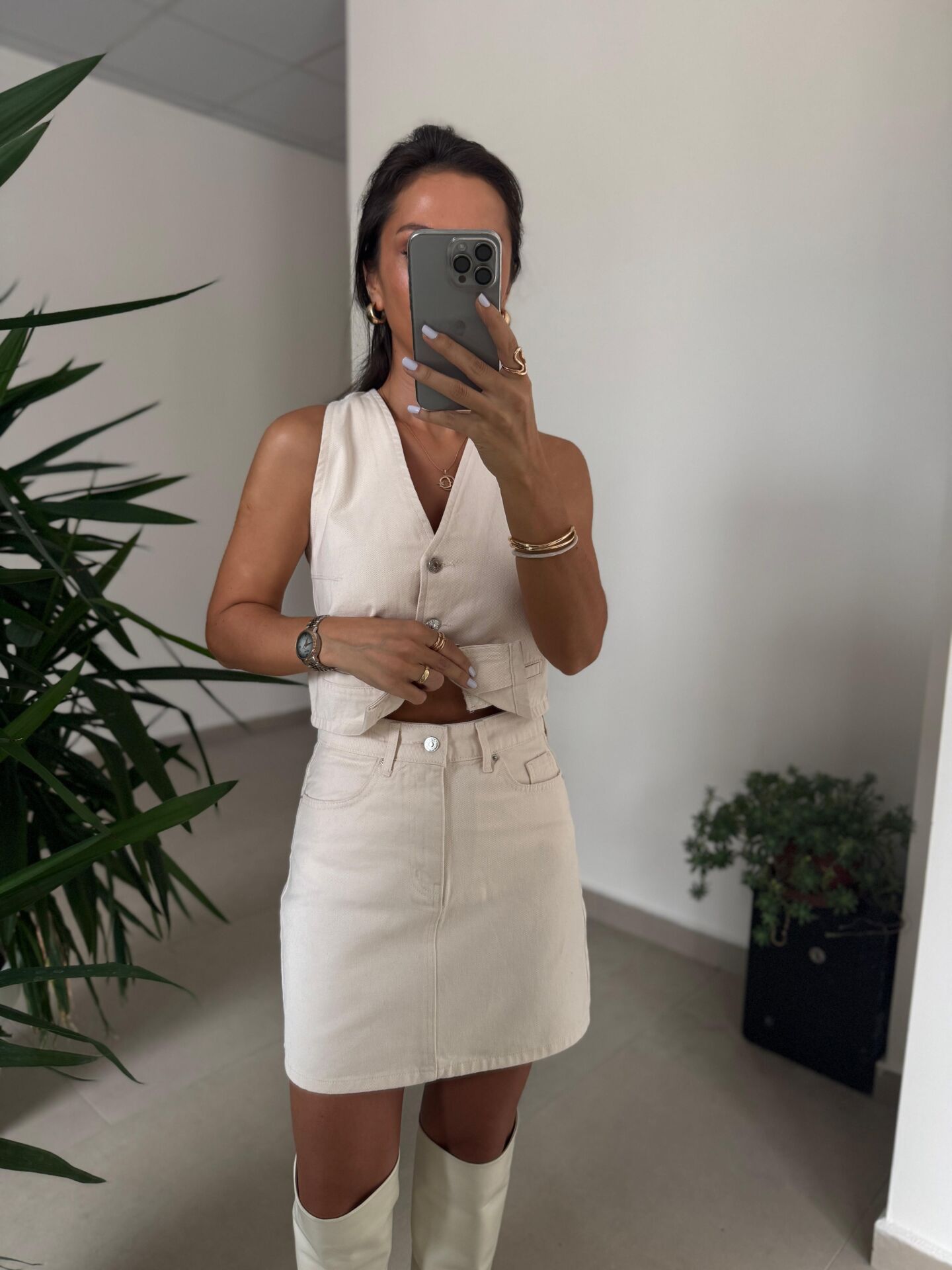 Spt 431 Ekru Denim Etek