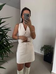 Spt 431 Ekru Denim Etek