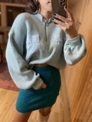 Orj. Marka Su yeşili cepli kazak