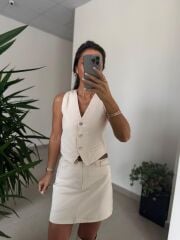 Spt 431 Ekru Denim Etek