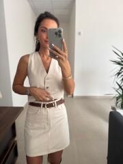 Spt 431 Ekru Denim Etek