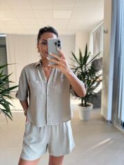 Fw 7145 Taş Pamuklu Şort Gömlek Takım