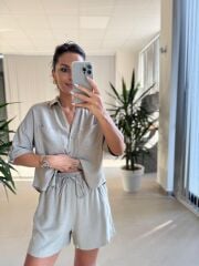 Fw 7145 Taş Pamuklu Şort Gömlek Takım