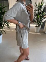 Fw 7145 Taş Pamuklu Şort Gömlek Takım