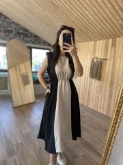 Ms Black beige piece padded aerobic dress