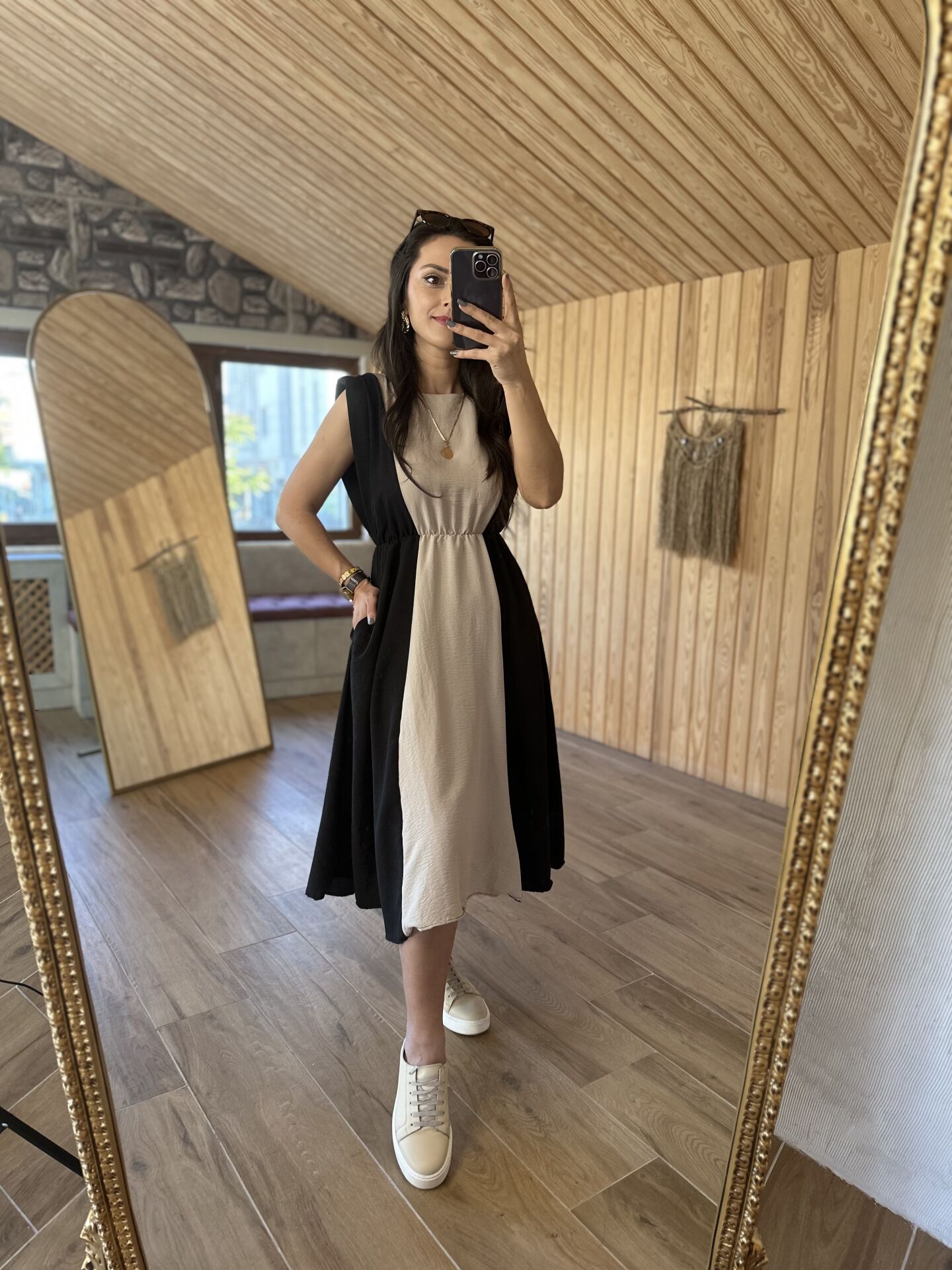 Ms Black beige piece padded aerobic dress