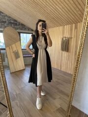 Ms Black beige piece padded aerobic dress