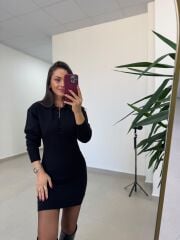 Qs Premium Polo Yaka Siyah Kalem Elbise