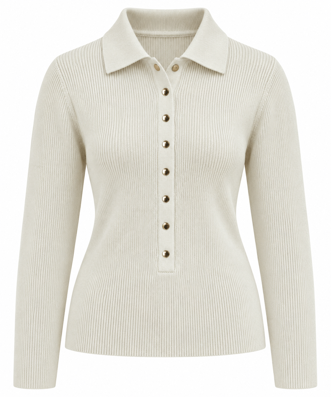 Po 2631 Ekru Polo Yakalı Çıtçıt Detaylı Triko