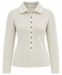 Po 2631 Ekru Polo Yakalı Çıtçıt Detaylı Triko