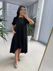 Dr 4021 Siyah Poplin Detaylı Elbise
