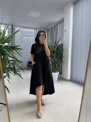 Dr 4021 Siyah Poplin Detaylı Elbise