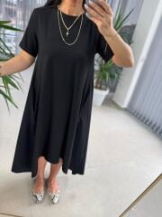 Dr 4021 Siyah Poplin Detaylı Elbise