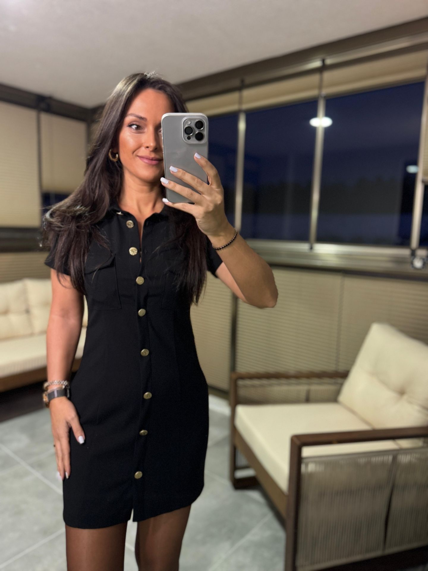 Dv 90905 Gold Düğme Detaylı Elbise