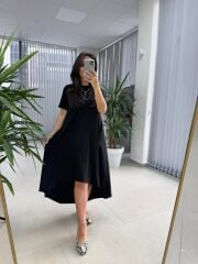 Dr 4021 Siyah Poplin Detaylı Elbise