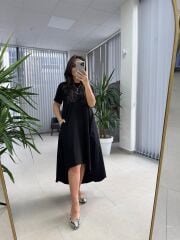 Dr 4021 Siyah Poplin Detaylı Elbise