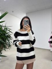 Mz 22846 Kahve Kayık Yaka Çizgili Triko