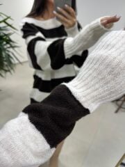 Mz 22846 Kahve Kayık Yaka Çizgili Triko