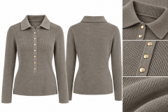 Po 2631 Vizon Polo Yakalı Çıtçıt Detaylı Triko