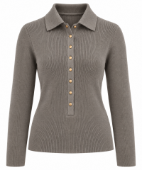 Po 2631 Vizon Polo Yakalı Çıtçıt Detaylı Triko