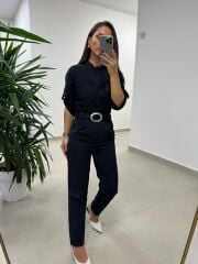 1566 Siyah Gümüş Halkalı Kemer