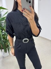 1566 Siyah Gümüş Halkalı Kemer