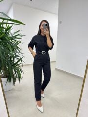 1566 Siyah Gümüş Halkalı Kemer