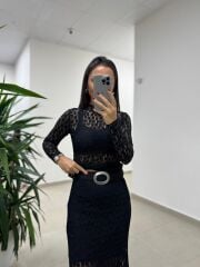 1566 Siyah Gümüş Halkalı Kemer