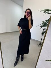 Po 2722 Siyah Balıkçı Yaka Kısa Kollu Elbise