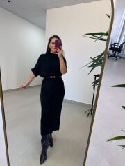 Po 2722 Siyah Balıkçı Yaka Kısa Kollu Elbise