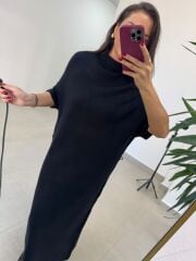 Po 2722 Siyah Balıkçı Yaka Kısa Kollu Elbise