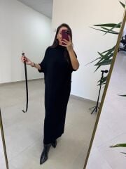Po 2722 Siyah Balıkçı Yaka Kısa Kollu Elbise