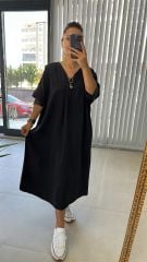 Dr Siyah Deri Detaylı Belmando Elbise