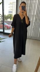 Dr Siyah Deri Detaylı Belmando Elbise