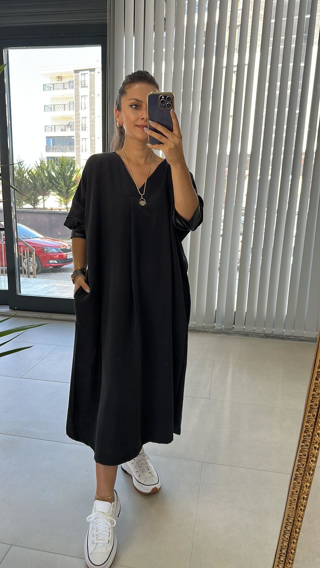 Dr Siyah Deri Detaylı Belmando Elbise