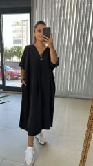 Dr Siyah Deri Detaylı Belmando Elbise