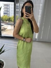 Halter yaka fıstık saten elbise