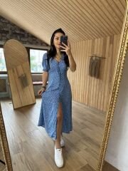 My 3141 Blue waist drawstring shirt dress