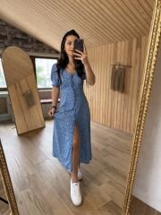 My 3141 Blue waist drawstring shirt dress