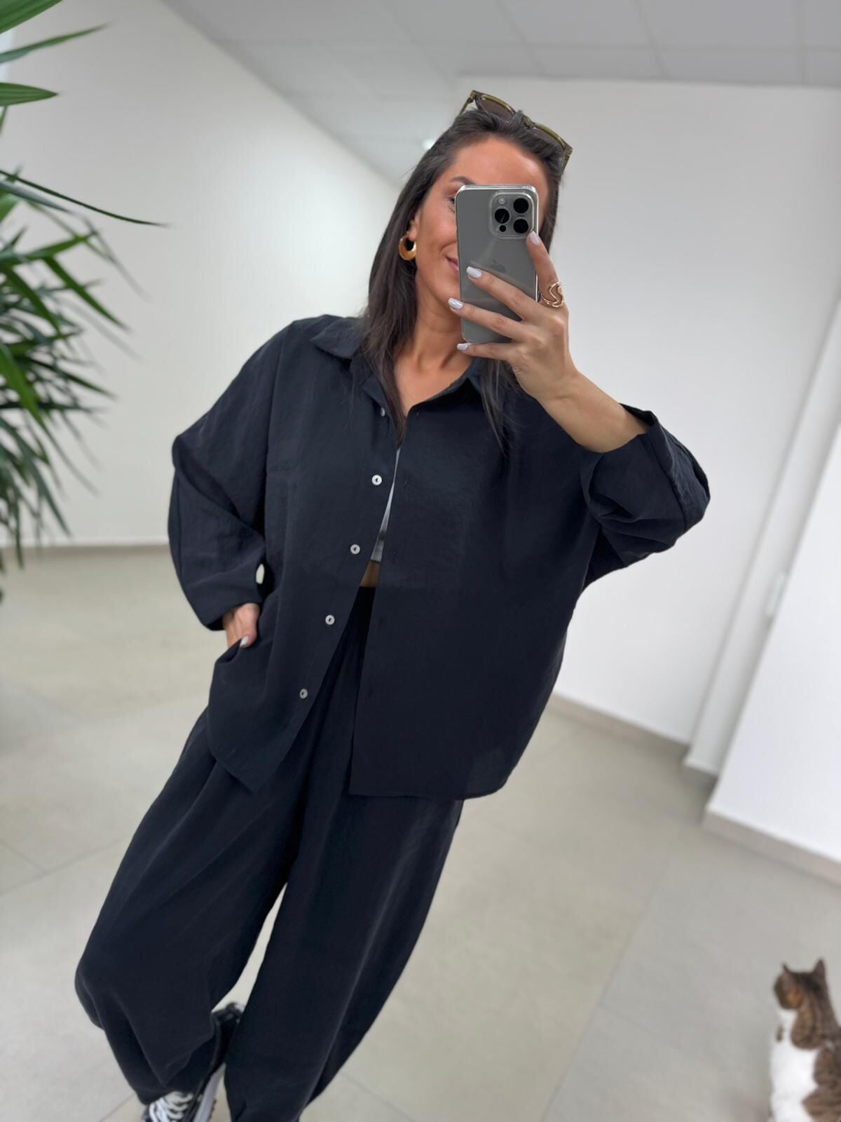 Fp 50957 Siyah Tensel Gömlek Pantolon Takım