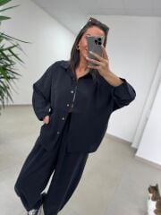 Fp 50957 Siyah Tensel Gömlek Pantolon Takım