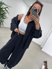 Fp 50957 Siyah Tensel Gömlek Pantolon Takım